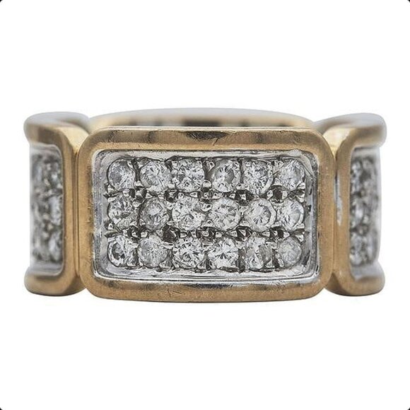 14k White and Yellow Gold Diamond Band Ring - Picture 3 of 6